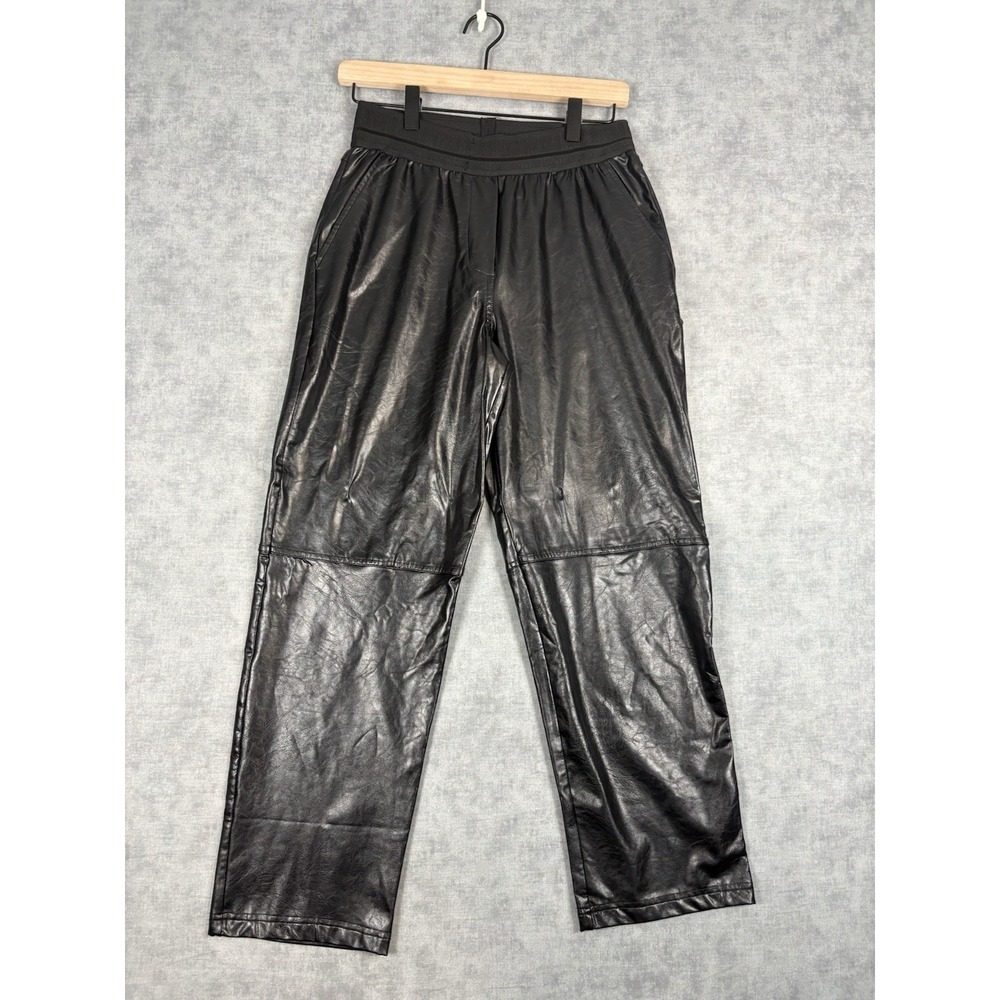 Lola & Sophie Faux Leather Pants Women 2 Black Cropped Elastic Waist Vegan
